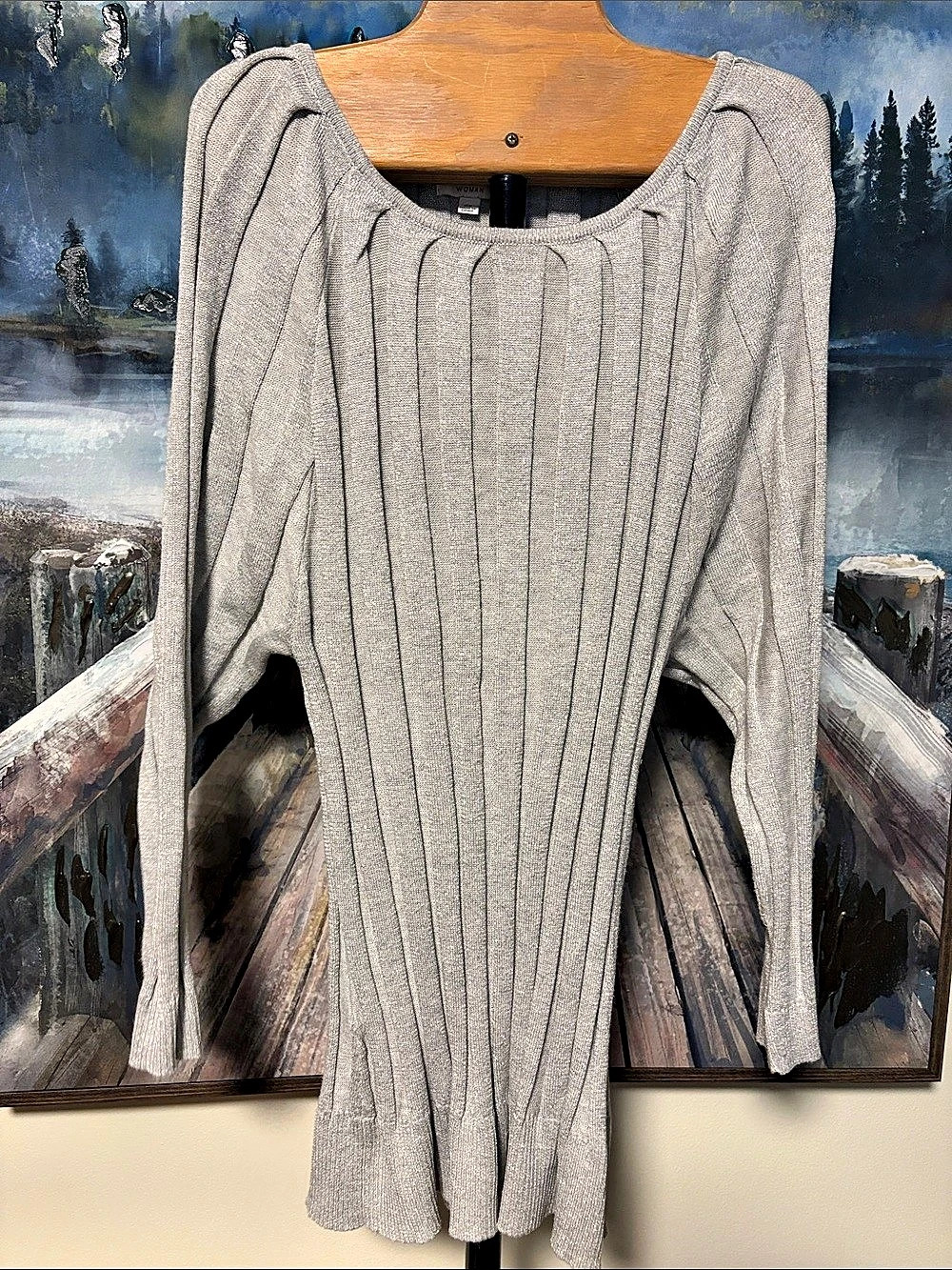 Joseph A. Ribbed Pleated Sparkle sweater Gray Size 2X